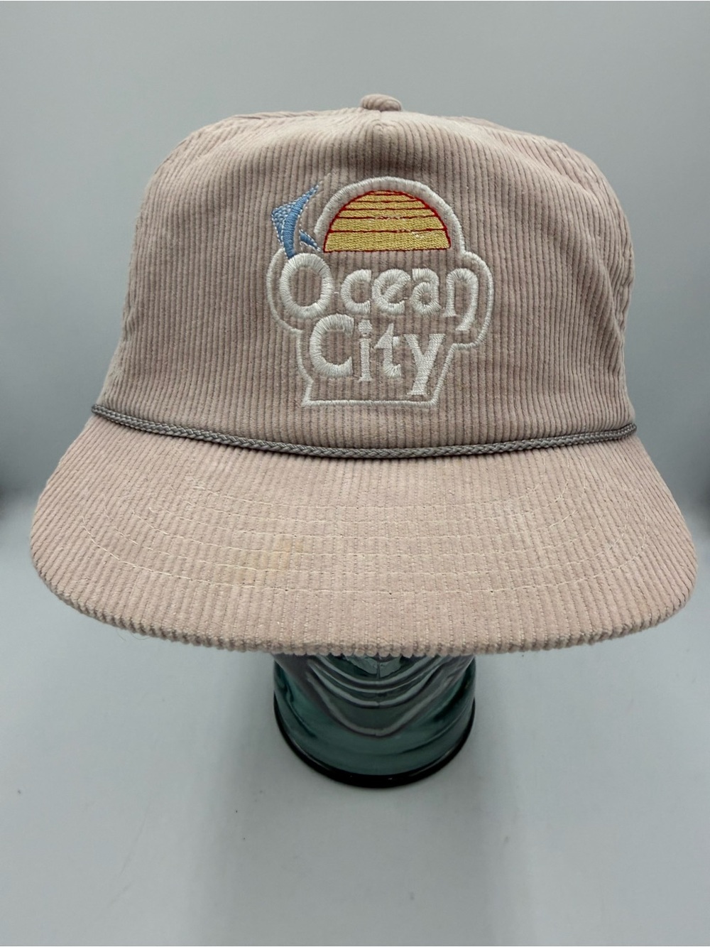 Vintage Corduroy Ocean City MD NJ Trucker Hat Beige Tan